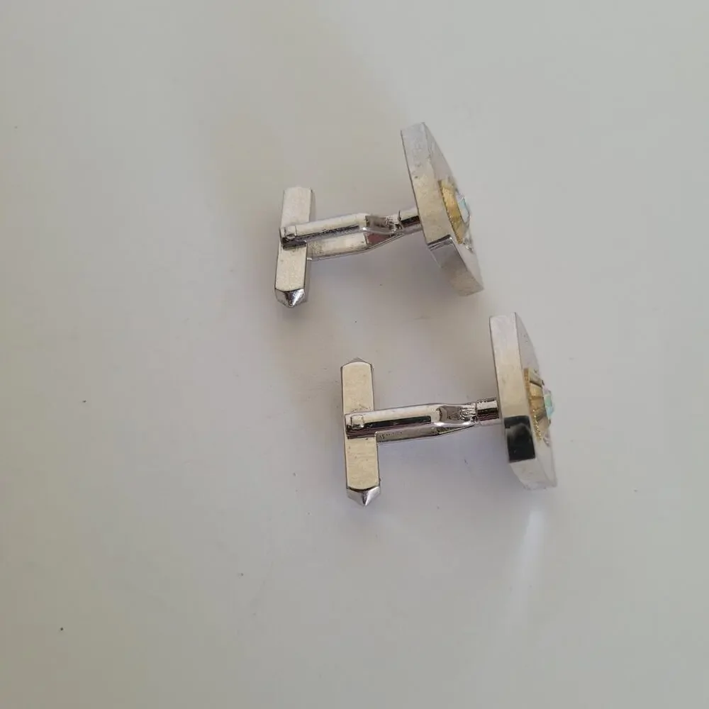 Silver Tone Logo Cufflinks Vintage Square Retro Circonia Space Age Mid Century‎